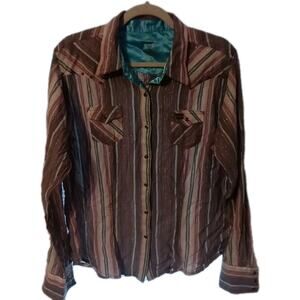 Twenty X Wrangler Shirt Womens XL Brown Embroidered Pearl Snap Western Bling